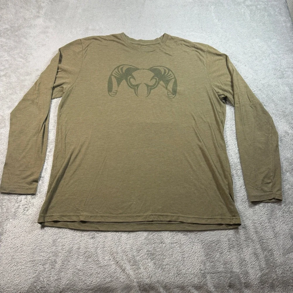 Kuiu Long Sleeve T-Shirt Mens XL Olive Green Crewneck Ram Logo Hunting